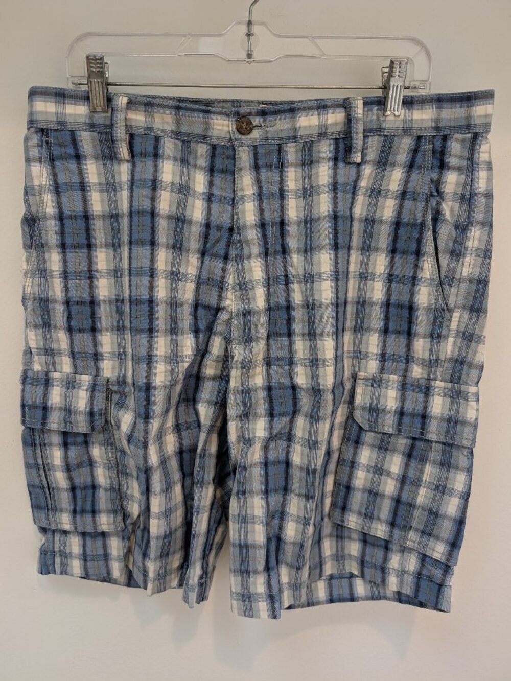 Men's Billabong Hybrid Cargo Blue Plaid Shorts 34 x 21